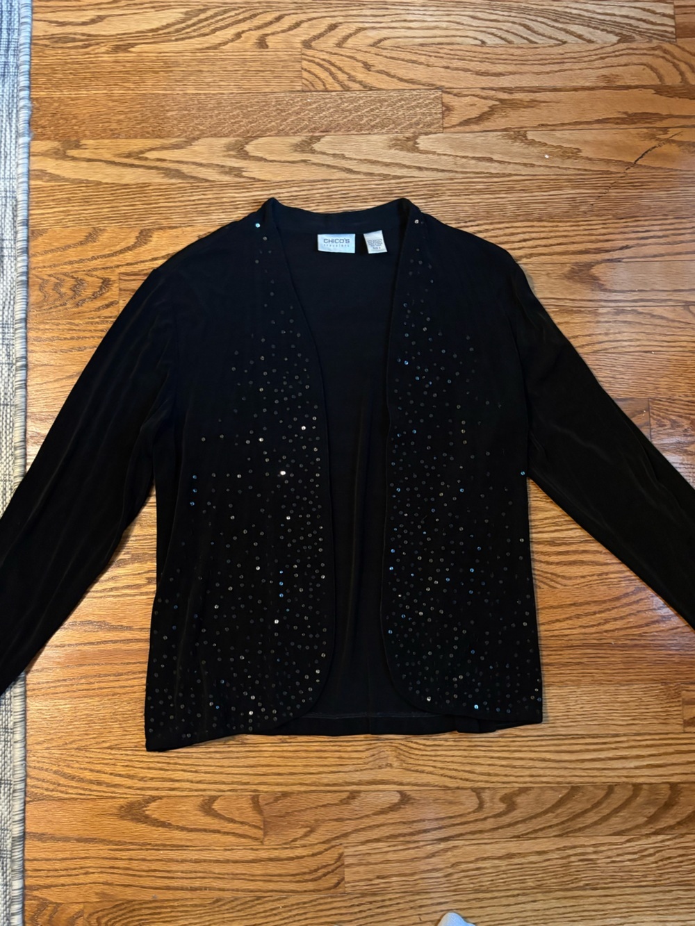 Chico's Travelers Embellished Open Front Cardigan Black Size 2